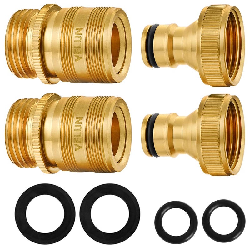 YELUN Garden Hose Quick Connect Solid Brass 3/4"" GHT External Thread Easy Connect Fittings No-Leak Water Hose Male Quick Connector and Female product adapters (2 SETS) - Image 1